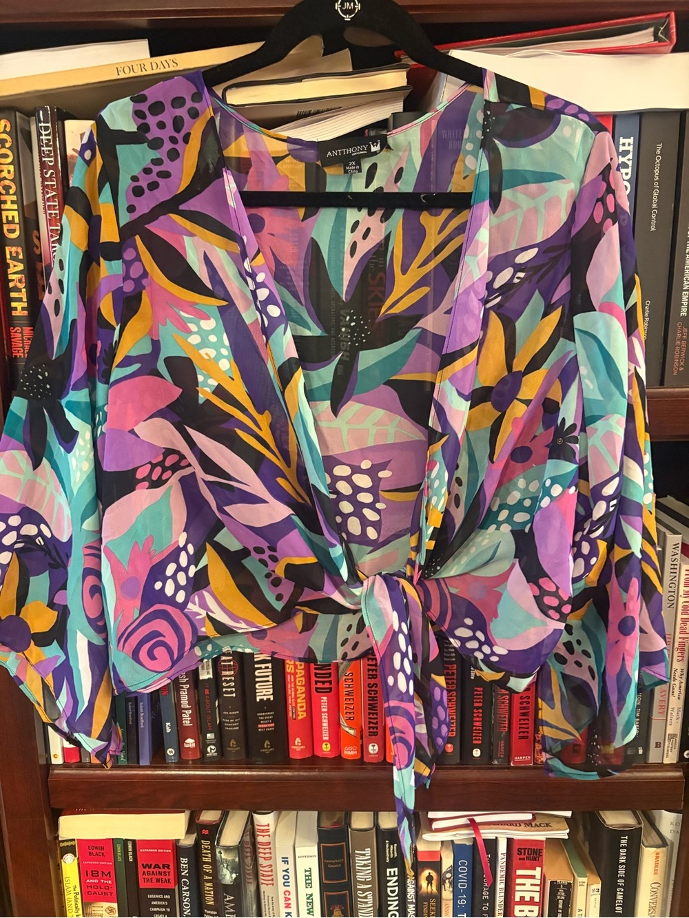Antthony Multi Color Sheer Tie-Front Shrug
